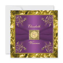 Bröllopsinbjudan till lila och Guld Blommigt i mon