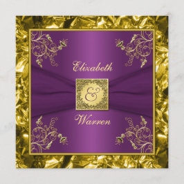 Bröllopsinbjudan till lila och Guld Blommigt i mon Inbjudningar