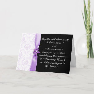 Bröllopsinbjudan till lila och svart Damask Inbjudan