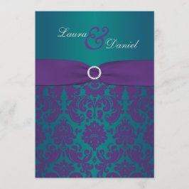 Bröllopsinbjudan till lila- och teal Damask Inbjudningar