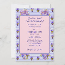 Bröllopsinbjudan till lila Shabby chic