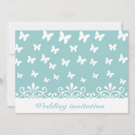 Bröllopsinbjudan till ljusblå vita fjärilar inbjudningar