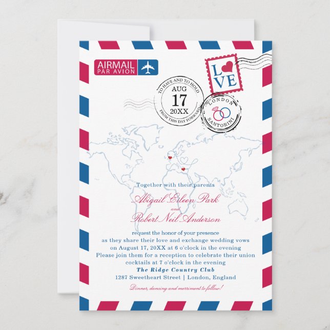 Bröllopsinbjudan till London och Santorini Inbjudningar (Framsida)