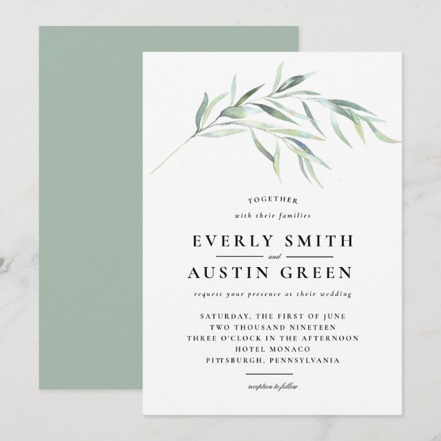 Bröllopsinbjudan till Lush Greenery Inbjudningar (Fram/baksida)