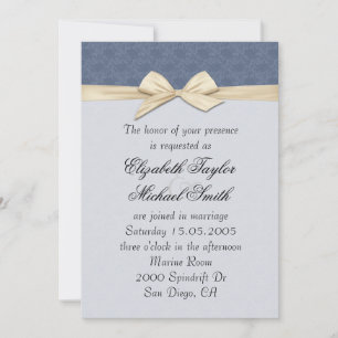 Bröllopsinbjudan till Luxury Blue Elegant Damask R Inbjudningar