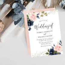 Bröllopsinbjudan till marin och blommor i Glitter