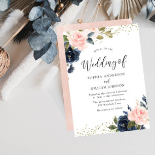Bröllopsinbjudan till marin och blommor i Glitter Inbjudningar