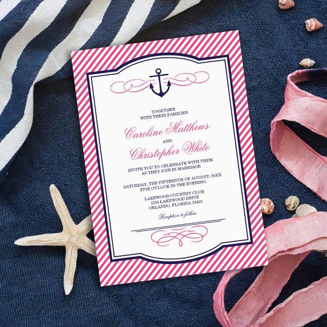 Bröllopsinbjudan till marinbåtar och Rosa Nautical Inbjudningar (Skapare uppladdad)