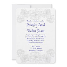 Bröllopsinbjudan till marinblått och vitt Blommigt