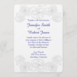 Bröllopsinbjudan till marinblått och vitt Blommigt Inbjudningar