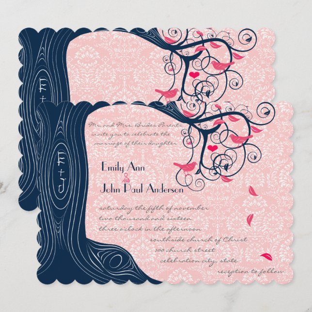 Bröllopsinbjudan till marinbröllop och honeysuckle inbjudningar (Fram/baksida)