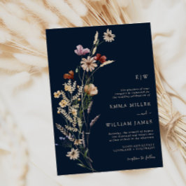 Bröllopsinbjudan till marinen Boho Wildblomding Inbjudningar