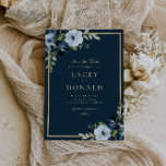 bröllopsinbjudan till marinen guld blommigt inbjudningar<br><div class="desc">Underbart blåa blommor med texten guld ram och elegant. Färg och text kan vara personlig.</div>