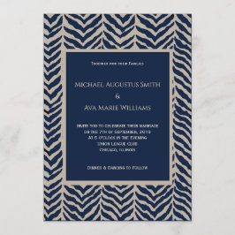 Bröllopsinbjudan till marinen och Taupe Herringbon Inbjudningar