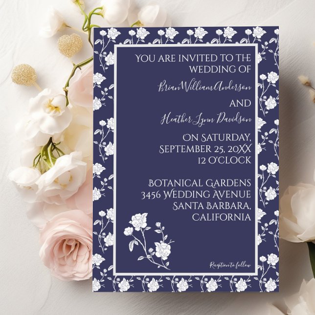 Bröllopsinbjudan till marinen Ro Inbjudningar (Navy Blue Rose Wedding Invitation)