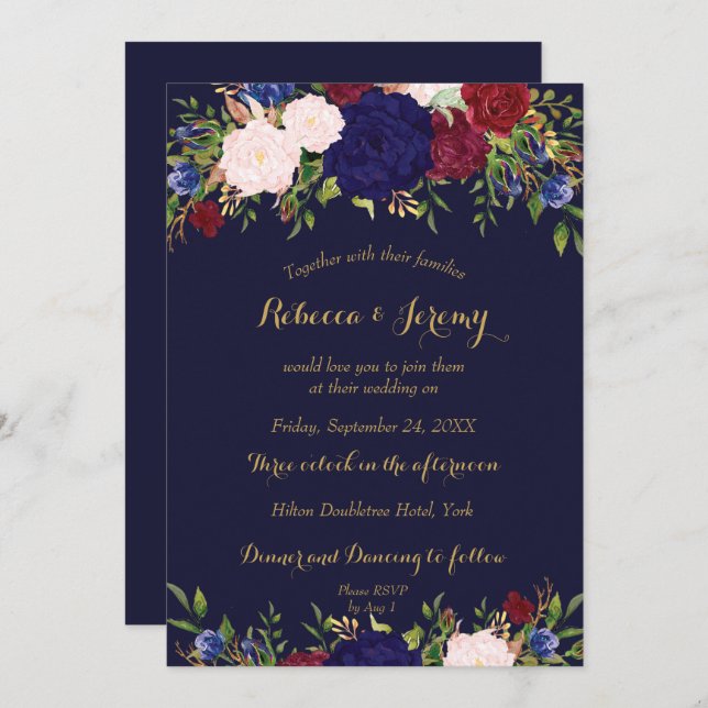 bröllopsinbjudan till marsala vin blommigt inbjudningar (Fram/baksida)