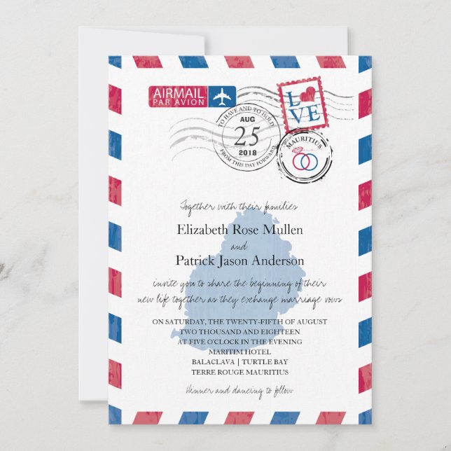 Bröllopsinbjudan till Mauritius Airmail Wedding Inbjudningar (Framsida)