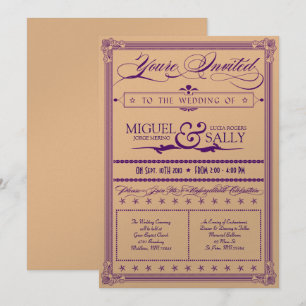 Bröllopsinbjudan till Metallisk Lila & Guld DIY Inbjudningar