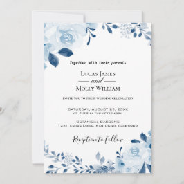 Bröllopsinbjudan till Modern Blue Fransk Blommigt Inbjudningar