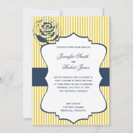 Bröllopsinbjudan till Modern Blue Gult Rand Inbjudningar