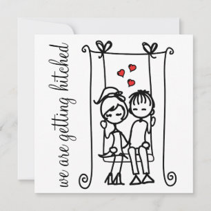 Bröllopsinbjudan till Modern Bride & Groom Doodles Inbjudningar
