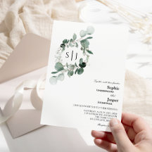 Bröllopsinbjudan till Modern Grey White Monogram