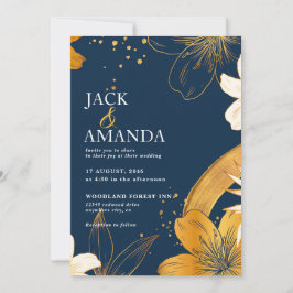 Bröllopsinbjudan till modern marin blå blomma Chic Inbjudningar