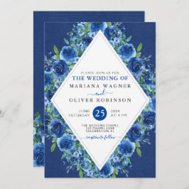 Bröllopsinbjudan till modern marin blå Blommigt Inbjudningar