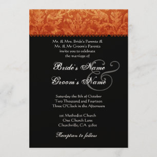 Bröllopsinbjudan till Orange Black White Damask Inbjudningar