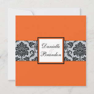 Bröllopsinbjudan till Orange Damask Monogram Inbjudningar