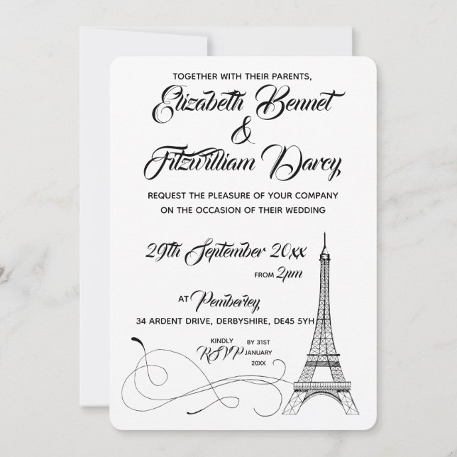 Bröllopsinbjudan till parisisk doodles inbjudningar (Baksida)