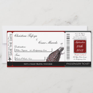 Bröllopsinbjudan till Peacock Red Black Boarding P Inbjudningar