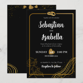 Bröllopsinbjudan till personlig Black & Guld Inbjudningar