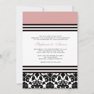 Bröllopsinbjudan till Plum Black and White Damask- Inbjudningar
