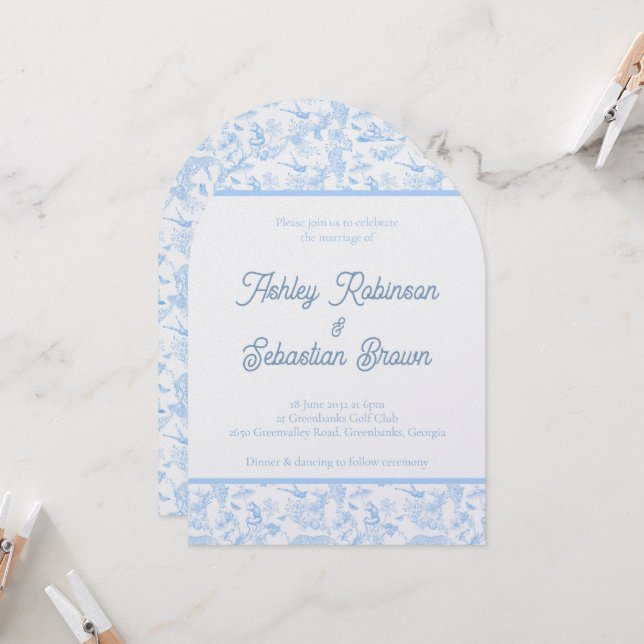 Bröllopsinbjudan till Preppy Jungle Chinoiserie To Inbjudningar (Fram/Back In Situ)