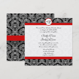 Bröllopsinbjudan till Red and Black Damask Swirls Inbjudningar