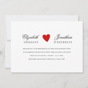 Bröllopsinbjudan till Red Heart Calligraphy Inbjudningar