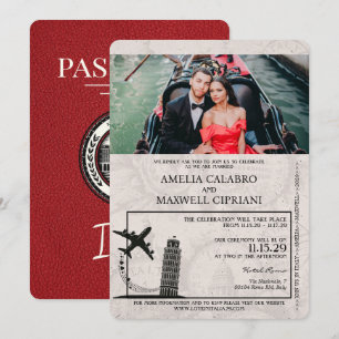 Bröllopsinbjudan till Red Italien Passport bröllop Inbjudningar