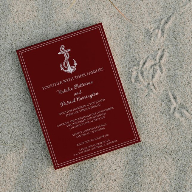 Bröllopsinbjudan till Red Nautical Anchor Inbjudningar (Red Nautical Anchor Wedding Invitation)
