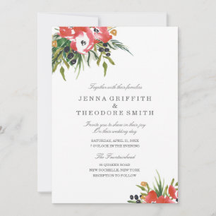 Bröllopsinbjudan till Red Romantik Blommigt Inbjudningar