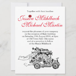 Bröllopsinbjudan till Retro Car 16,5 cm x 22,2 cm Inbjudningar