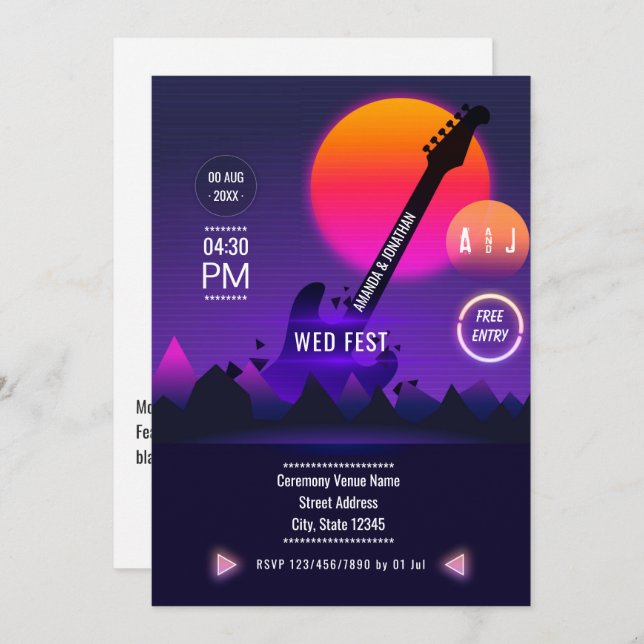 Bröllopsinbjudan till rock and roll inbjudningar (Fram/baksida)