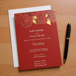 Bröllopsinbjudan till Röda och Guld Blommigt Inbjudningar