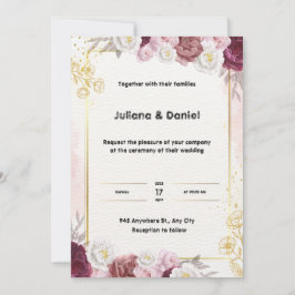 Bröllopsinbjudan till Röda och Guld Blommigt Inbjudningar