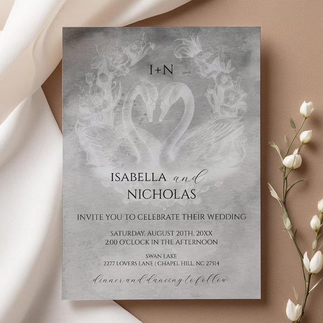 Bröllopsinbjudan till Romantic Svan Sjö Inbjudningar (Romantic Wedding Invite)