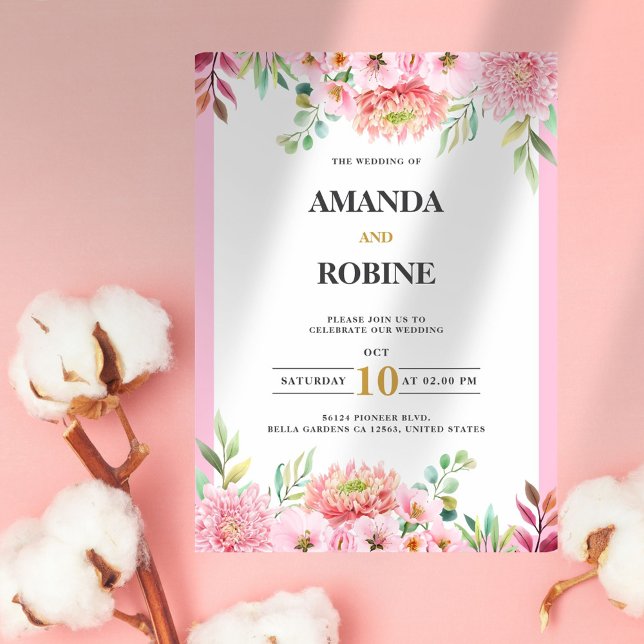 Bröllopsinbjudan till rosa Blommigt Inbjudningar (Skapare uppladdad)