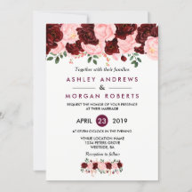 Bröllopsinbjudan till rosa & Burgundy Blommigt Wat