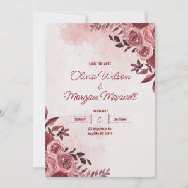 Bröllopsinbjudan till rosa och röd Blommigt Inbjudningar