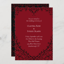 Bröllopsinbjudan till rött och svart hjärta inbjudningar