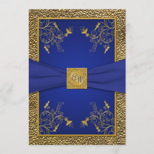 Bröllopsinbjudan till Royal Blue och Guld Monogram Inbjudningar